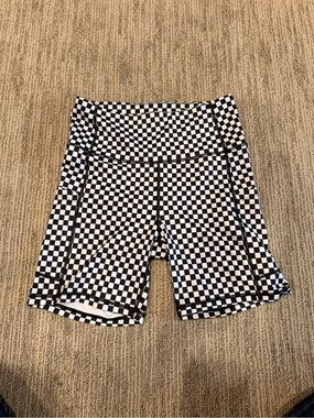 High-Rise Checkerboard Bike Shorts - Black & White